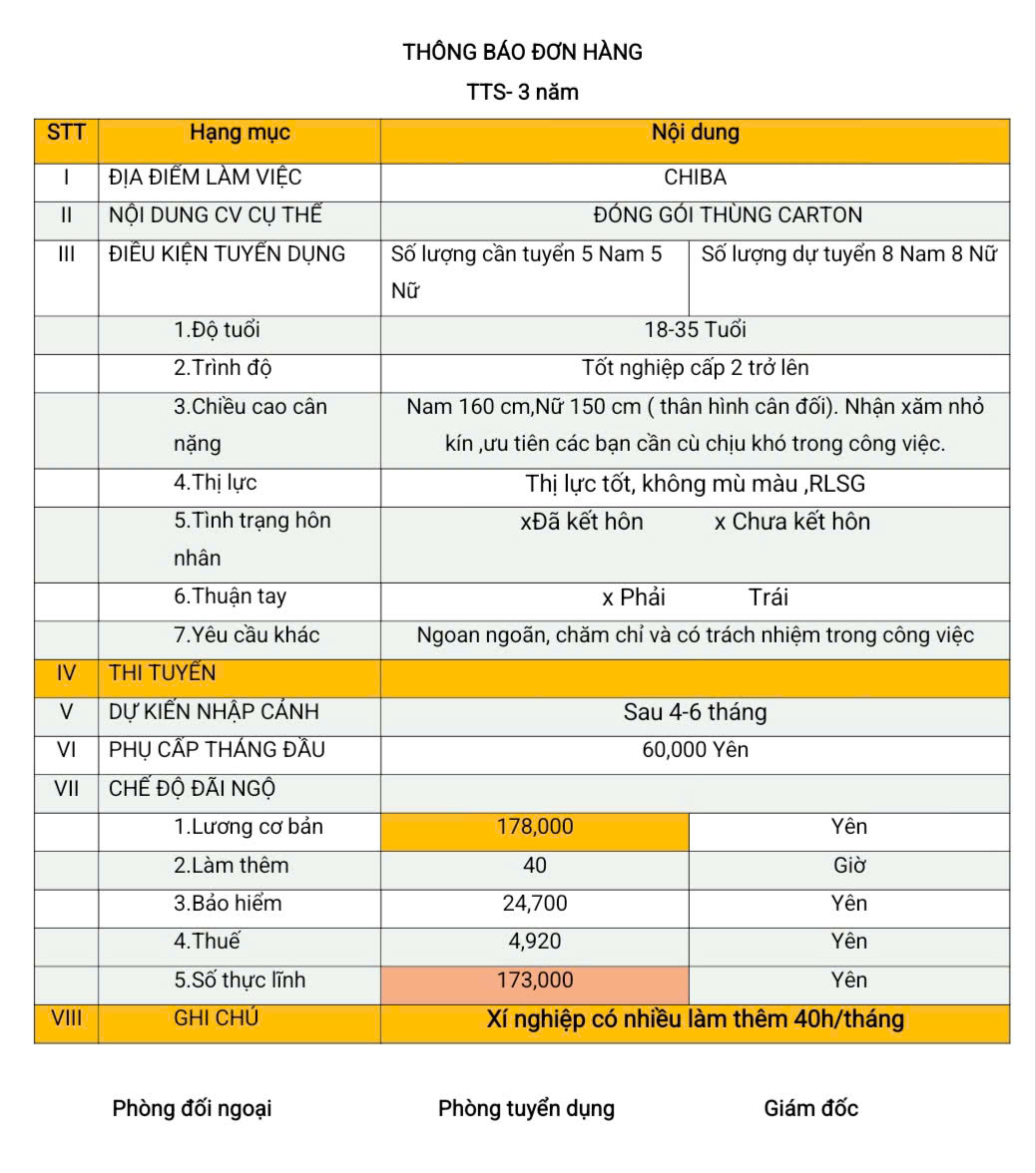 Đơn hàng TTS đóng gói thùng Carton Chiba